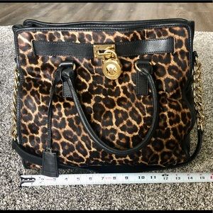 Large Michael Kors leopard print calf hair leather purse